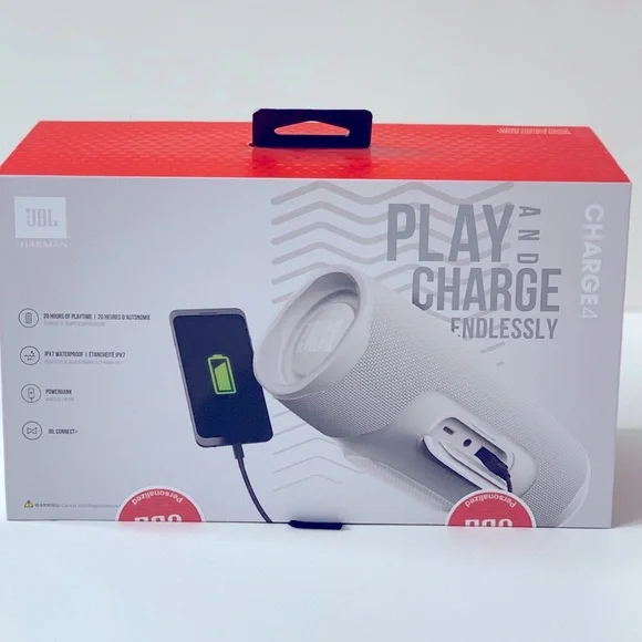 JBL Charge 4 Bluetooth Waterproof Speaker in White - New in Box - Picture 2 of 9